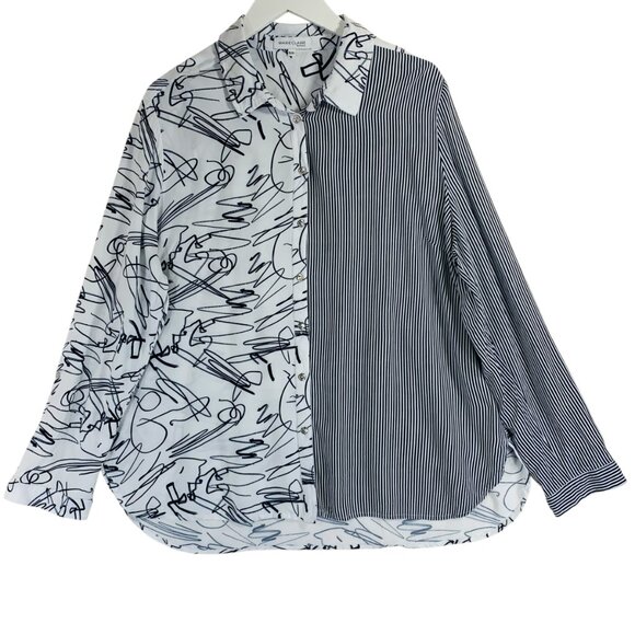 mix print blk& wht long sleeve blouse top semi fitted sz xl Marie Claire - Picture 3 of 16